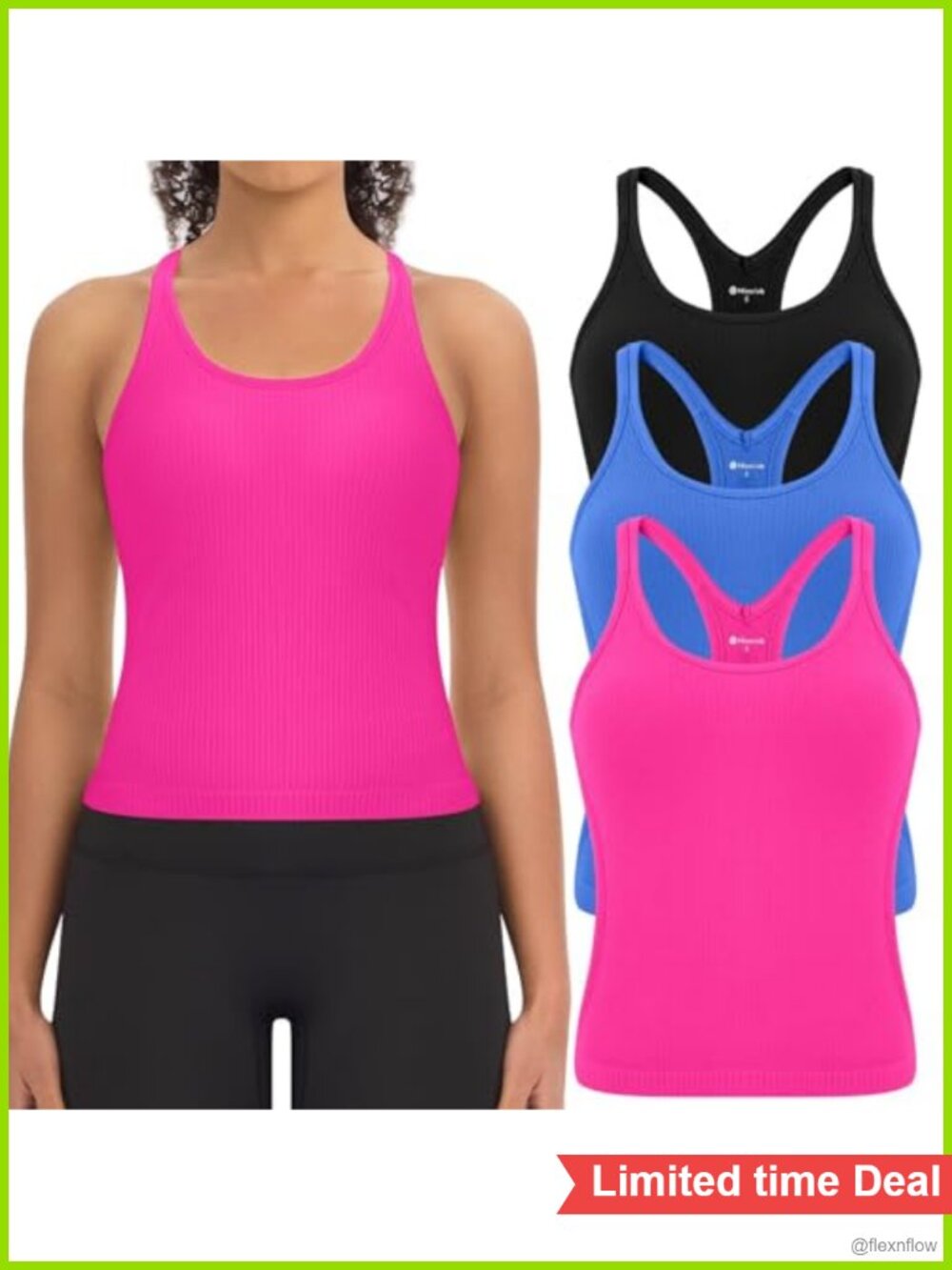 3 Pack Ribbed Workout Crop Tank Tops with Built in Bra Women Racerback
